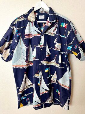 Vintage 90s Nautica Competition Regatta AOP Cotton Short Sleeve Button Up Large